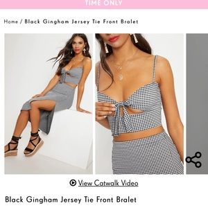 Black Gingham Jersey Tie Front Bralet